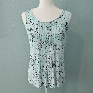 Croft & Barrow Mint and Navy Patterned Tank Top